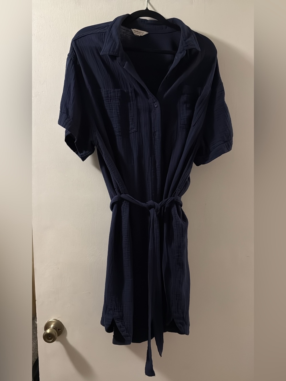 Women’s Navy Shirt Dress with Self-Tie Waist